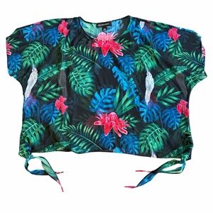 Colleen Lopez Tropical Parrot Print Tie-Front Blouse Top – Size L